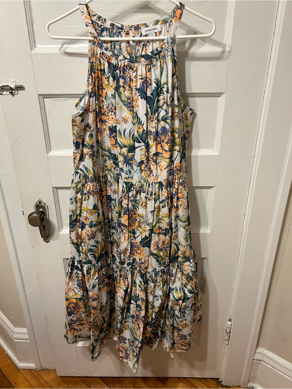 Nordstrom tiered floral dress poplin with pockets size XL
